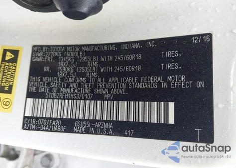 2017 Toyota Highlander Le Plus from USA, damaged, VIN 5TDBZRFH1HS370107